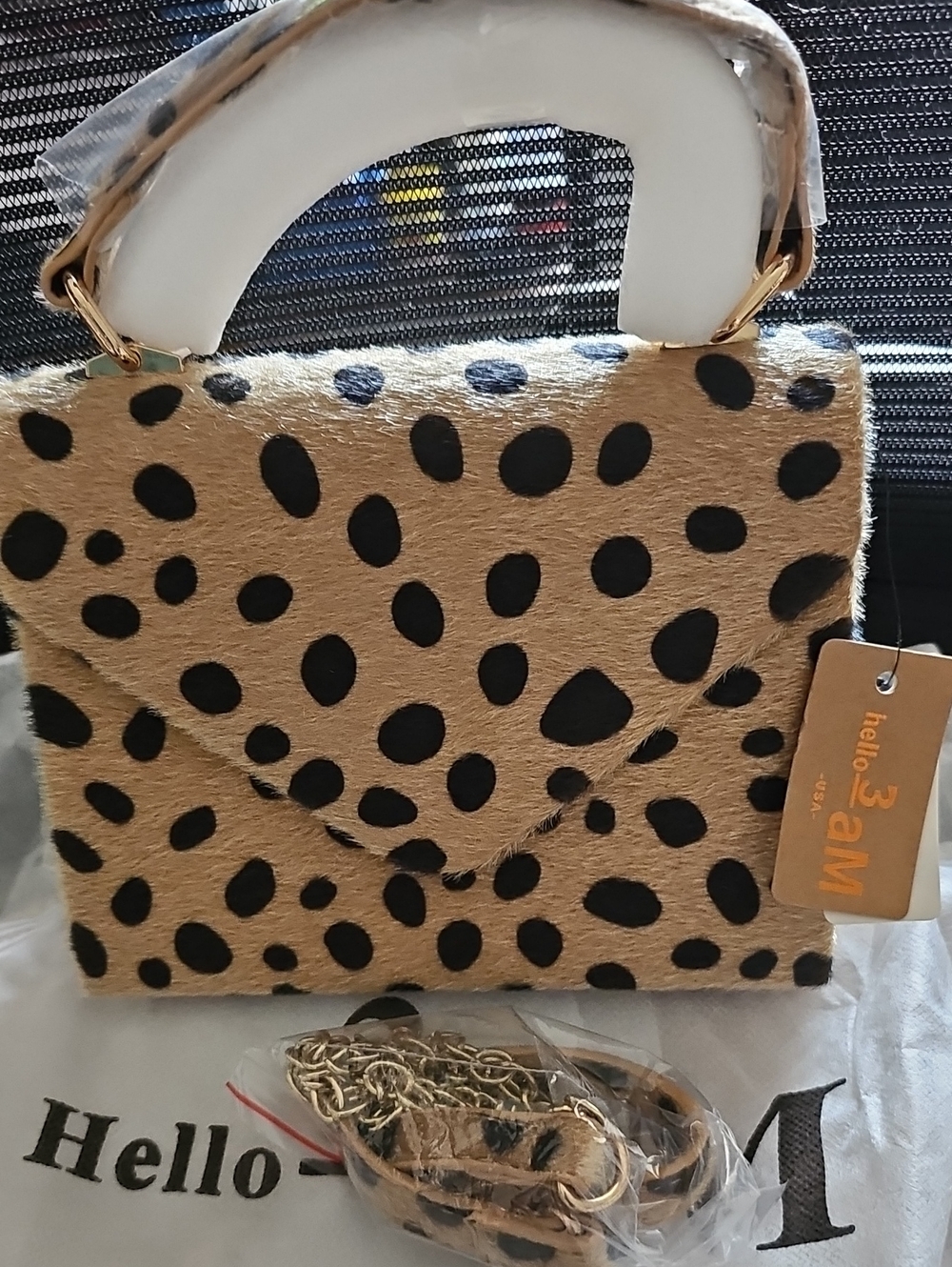 Leopard Print Top-Handle Bag in Tan and Black